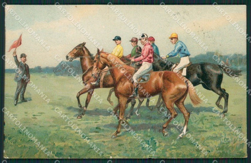 Racing Horse Jockey Relief postcard cartolina KS6159 – fronte