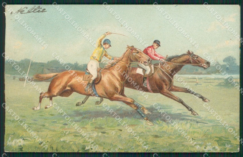 Racing Horse Jockey Relief postcard cartolina KS6164 – fronte