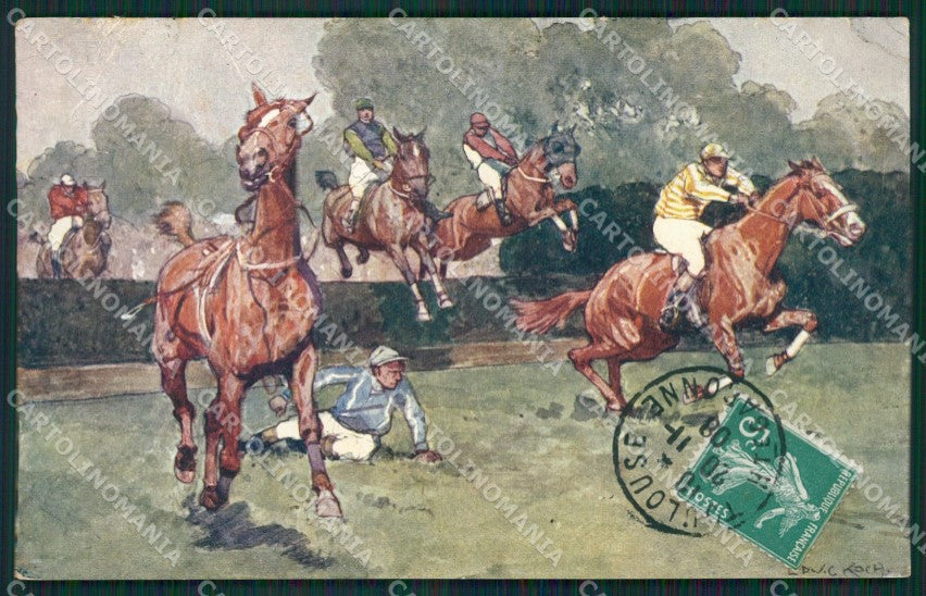Artist Ludwig Koch Racing Horse BKWI 494 CREASE TEAR postcard cartolina KS6168 – fronte