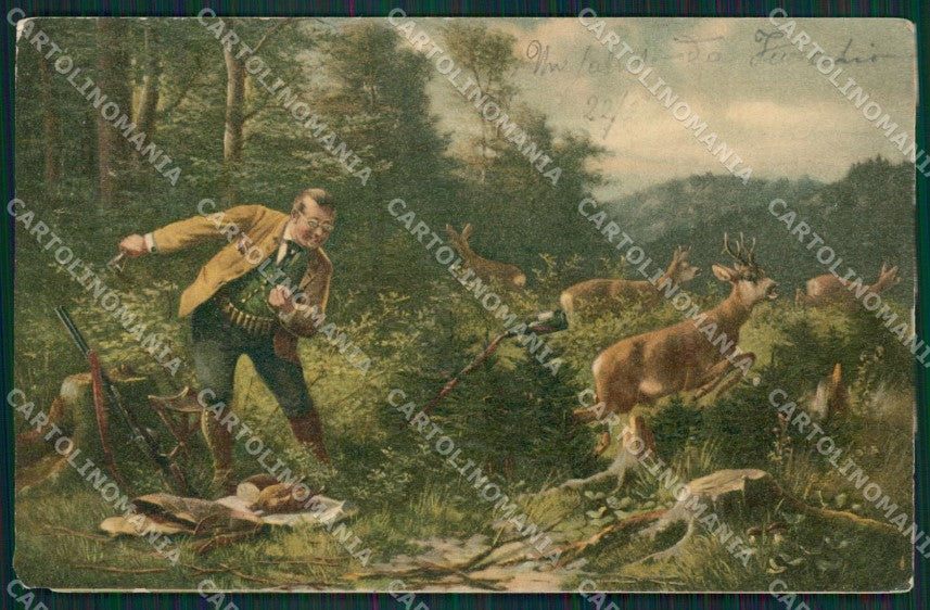 Hunting Caccia serie 7455 ABRADED postcard cartolina KS6223 – fronte