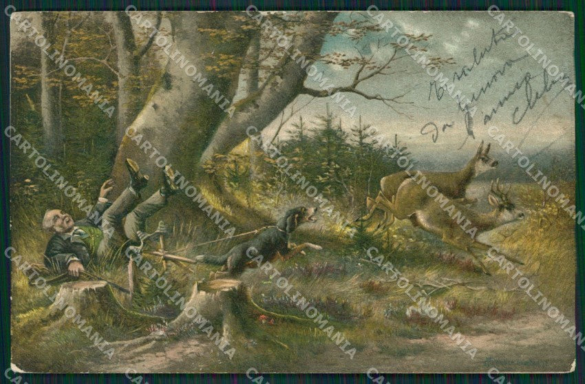 Sporting dog Hunting Deer Caccia postcard cartolina KS6233 – fronte