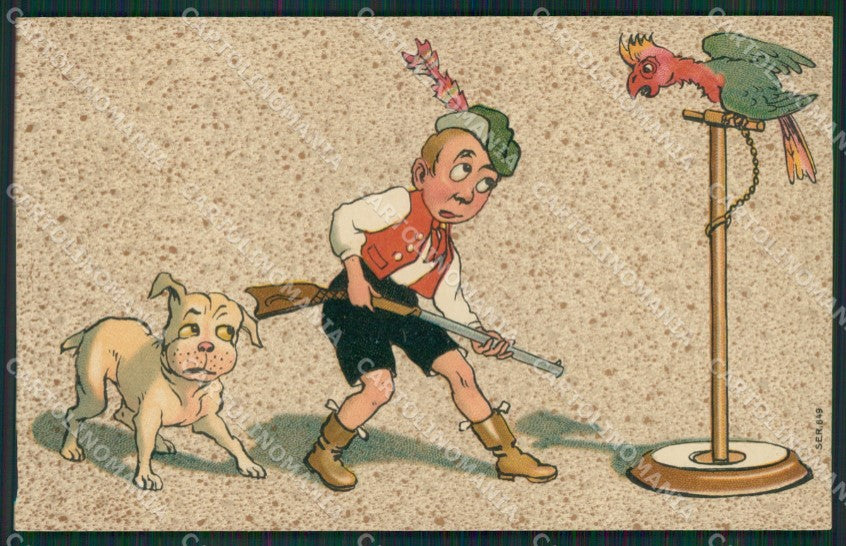 Sporting dog Parrot Hunting Caccia comic serie 649 postcard cartolina KS6248 – fronte