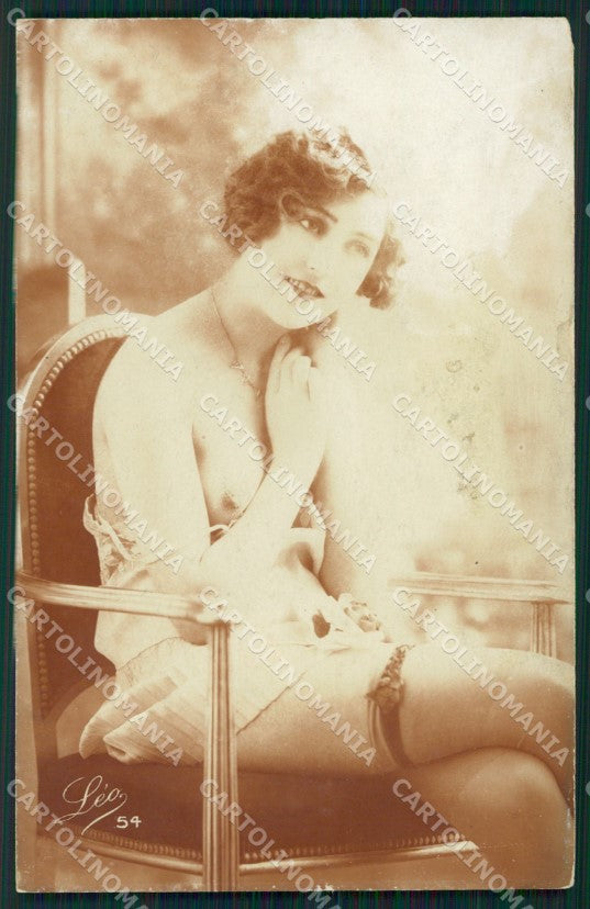 French Risque Nude Lady Leo WHITE BACK Stocking Real Photo postcard KS6525 – fronte