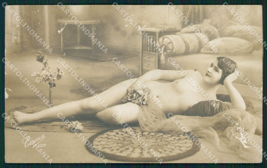 French Risque Nude Lady Corona WHITE BACK ABRADED Real Photo postcard KS6555 – fronte