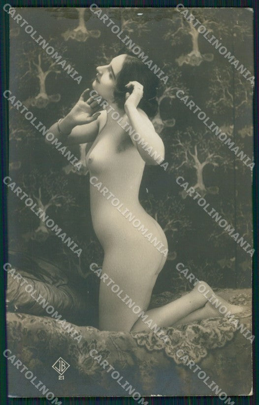 French Risque Nude Lady JB WHITE BACK ABRADED BACK Real Photo postcard KS6637 – fronte