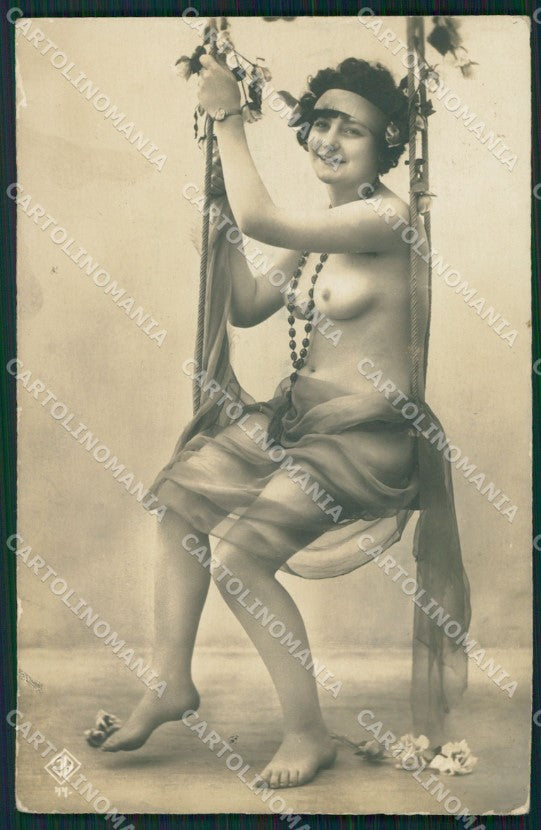 French Risque Nude Lady JB WHITE BACK PIN HOLE Real Photo postcard KS6641 – fronte