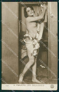 French Risque Nude Lady TEAR PIN HOLE Real Photo postcard KS6805 – fronte