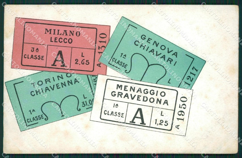 Genova Lecco Chiavenna Gravedona Menaggio Ferrovia Biglietti cartolina KS6902 – fronte