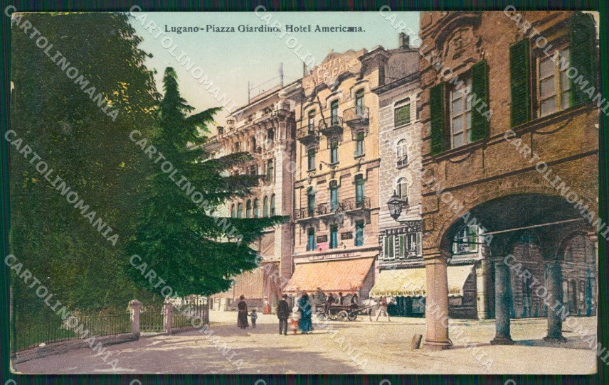Svizzera Lugano Hotel Americana Piazza Giardino cartolina KS6975 – fronte