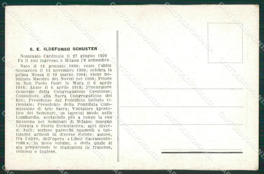 Milano Città Cardinale Ildefonso Schuster cartolina KS6981 – retro