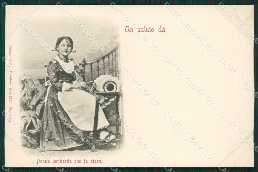 Lecco Como Costumi Lombarda Tombolo Pizzo Stengel 6004 cartolina KS7021 – fronte