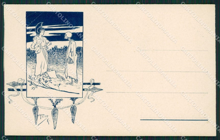 Artist Paoletti Skeleton WWI Propaganda Art Nouveau postcard cartolina KS7166 – fronte