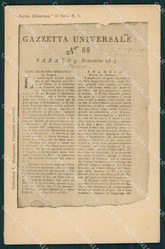 Firenze Giornale Gazzetta Universale Acta Diurna Rivista cartolina KS7238 – fronte
