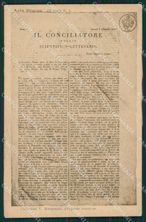 Milano Giornale Il Conciliatore Foglio Azzurro Acta Diurna cartolina KS7241 – fronte