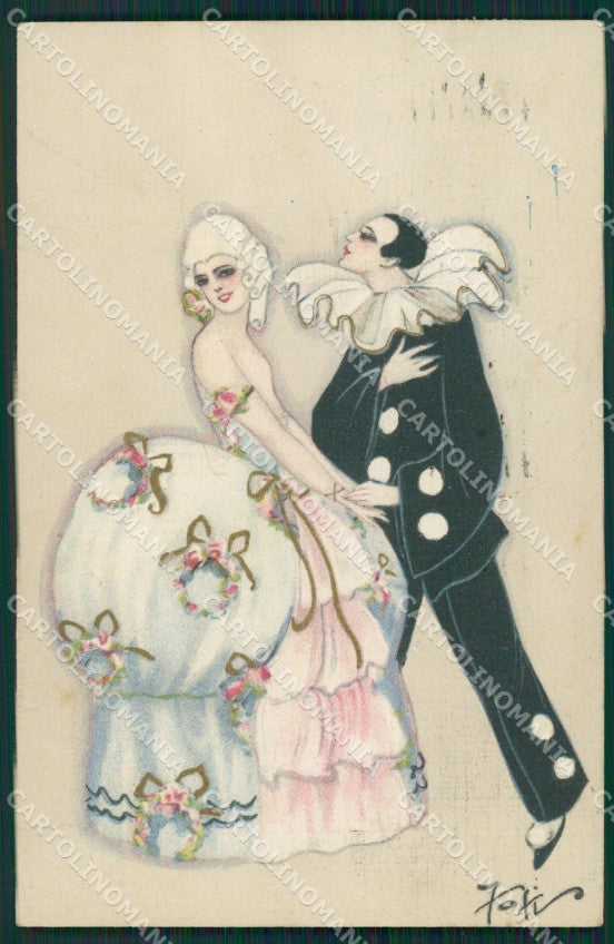 Chiostri Ballerini & Fratini Art Deco Pierrot CREASE postcard cartolina KS7295 – fronte