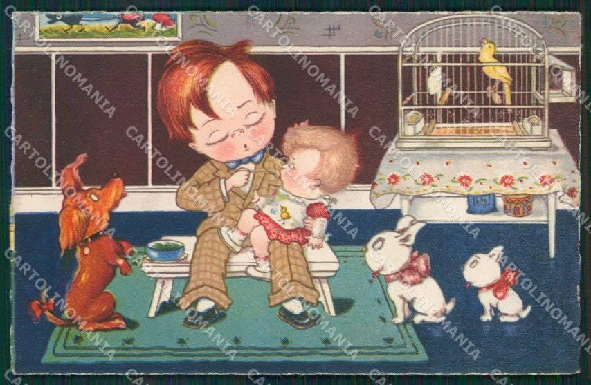 Artist Margret Boriss Child Bulldog Francese serie 277 postcard cartolina KS7390 – fronte