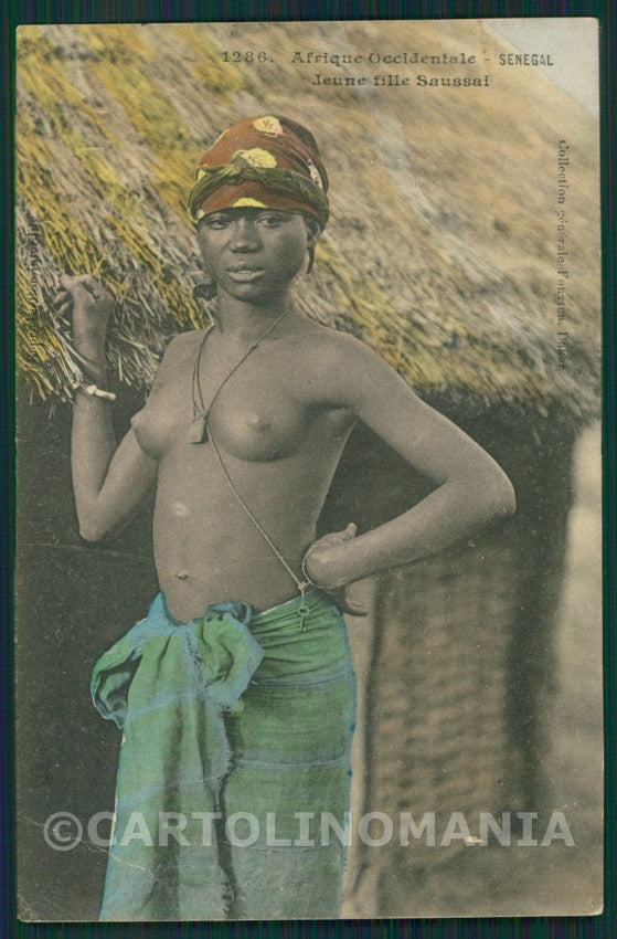 Ethnic Africa Nude Lady Senegal CREASE postcard KS7509 – fronte