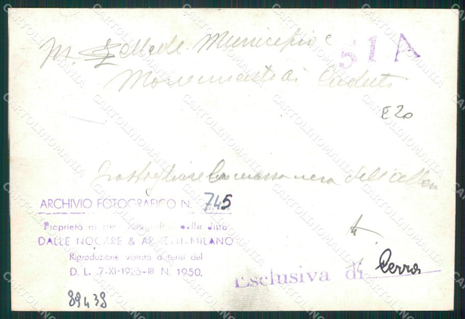 Pavia Mede Municipio Monumento Caduti Bozza FG foto cartolina KS7735 – retro