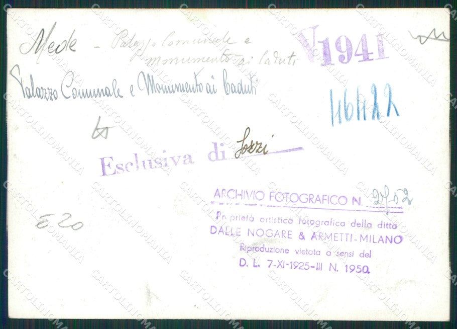 Pavia Mede Palazzo Comunale Monumento Caduti Bozza FG foto cartolina KS7739 – retro