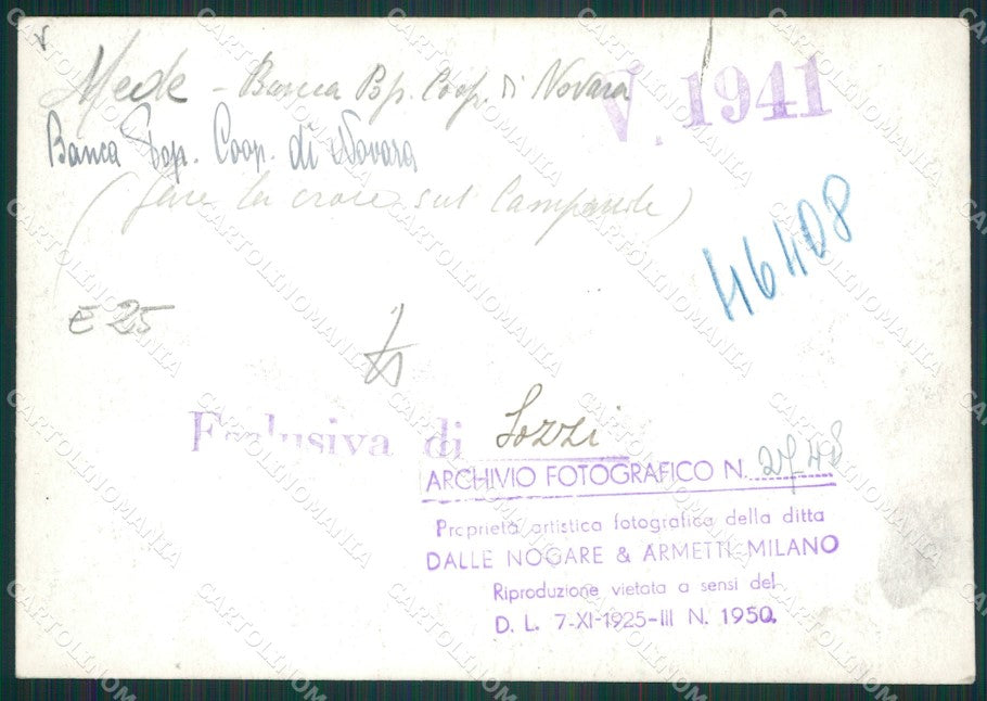 Pavia Mede Banca Popolare di Novara Bozza FG foto cartolina KS7744 – retro