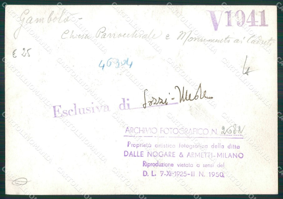 Pavia Gambolò Chiesa Monumento ai Caduti Bozza FG foto cartolina KS7780 – retro