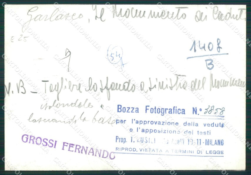 Pavia Garlasco Monumento ai Caduti Bozza FG foto cartolina KS7817 – retro
