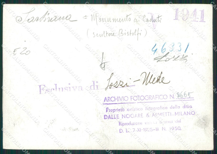 Pavia Sartirana Monumento ai Caduti Bistolfi Bozza FG foto cartolina KS7819 – retro