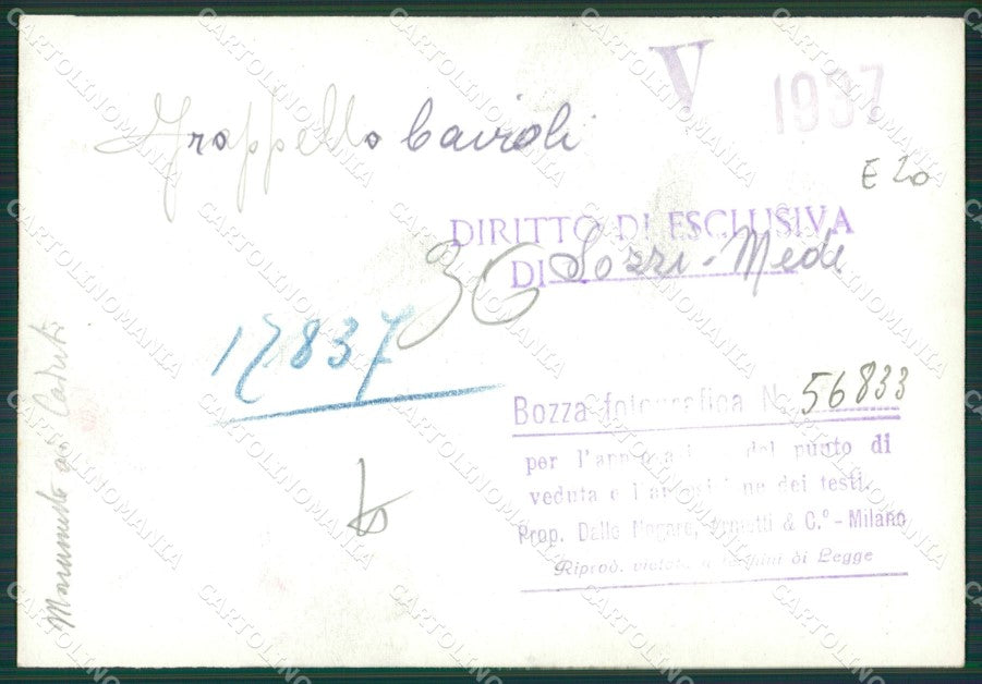 Pavia Groppello Cairoli Monumento ai Caduti Bozza FG foto cartolina KS7834 – retro