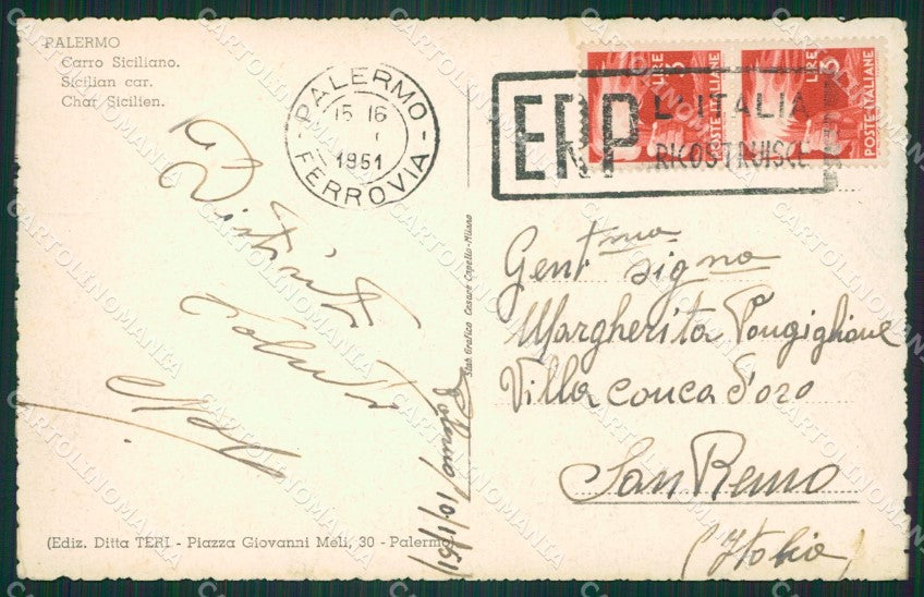 Palermo Carro Siciliano cartolina KVM0377 – retro