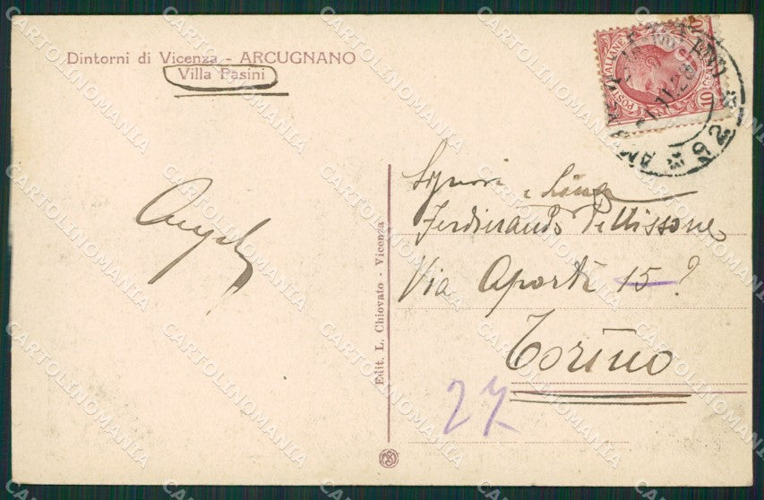 Vicenza Arcugnano Villa Pasini cartolina KVM0656 – retro