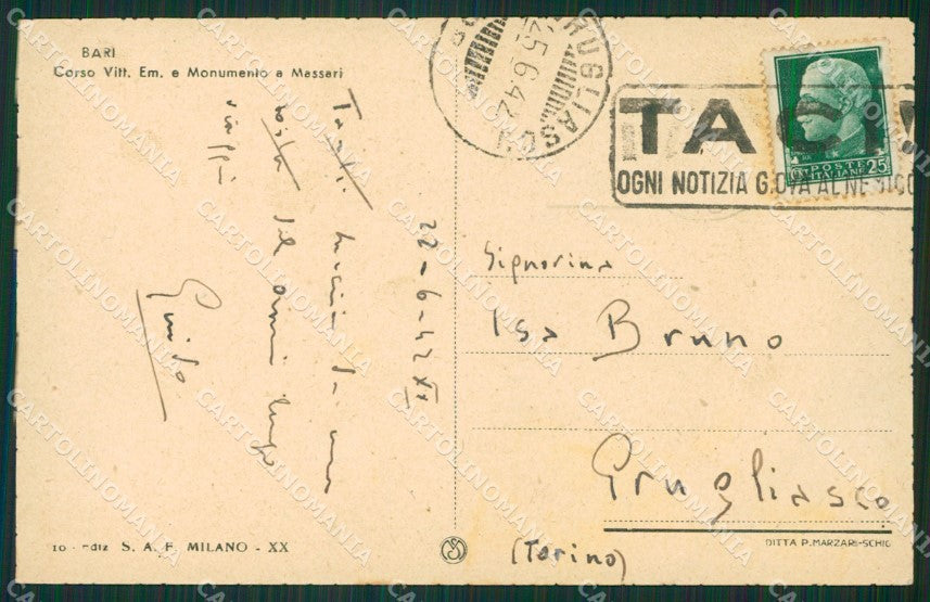Bari Città Tram cartolina KVM1200 – retro