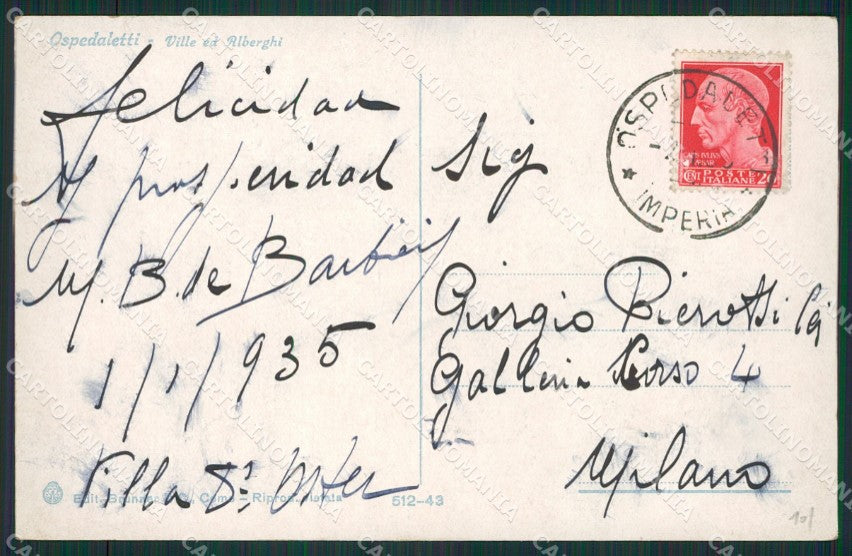 Imperia Ospedaletti cartolina KV1494 – retro