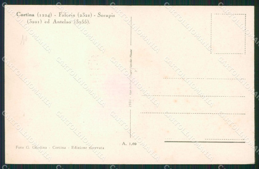 Belluno Cortina d'Ampezzo cartolina KV1795 – retro