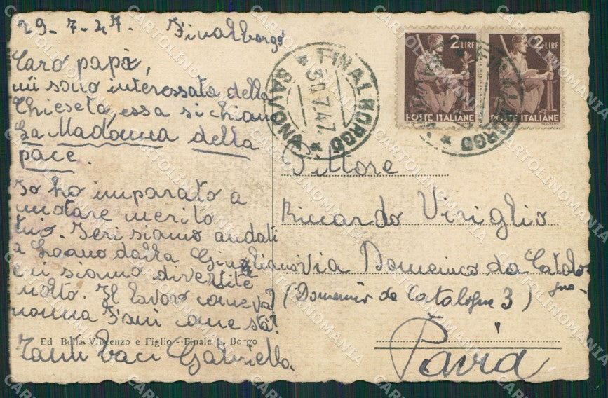 Savona Finale Ligure Borgo cartolina KV1863 – retro