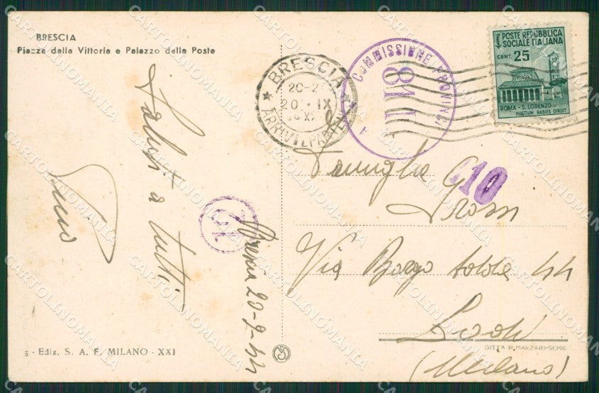 Brescia Città Poste cartolina KV2015 – retro