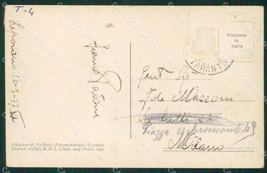 Taranto Città Poste PIEGA cartolina KV2018 – retro