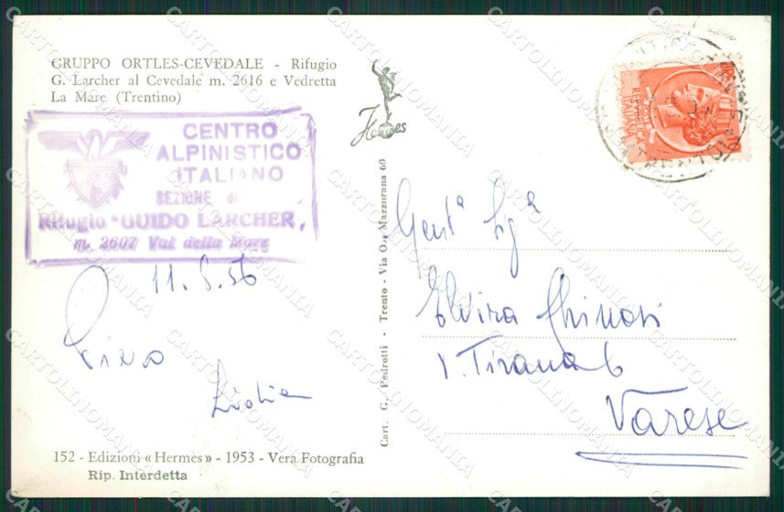 Trento Peio Rifugio Guido Larcher Cai Foto cartolina KV2145 – retro