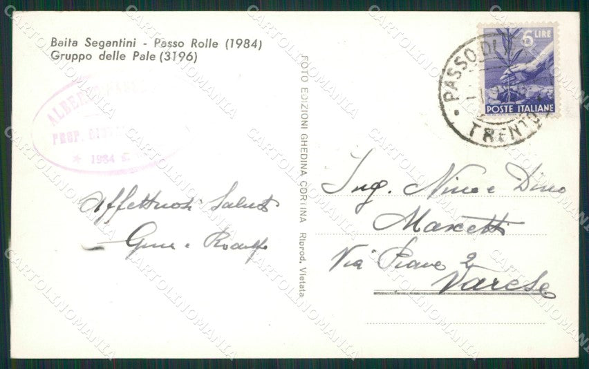 Trento Siròr Baita Segantini Passo Rolle Foto cartolina KV2149 – retro