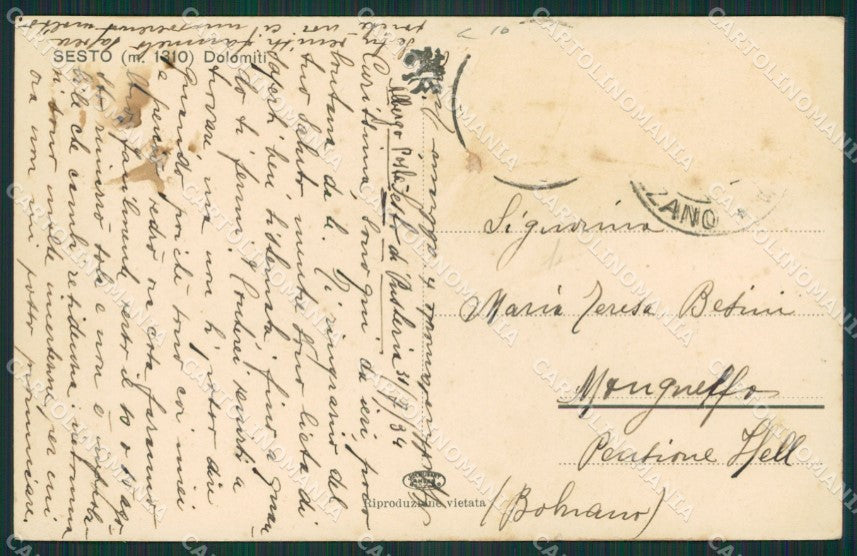 Bolzano Sesto cartolina KV2966 – retro