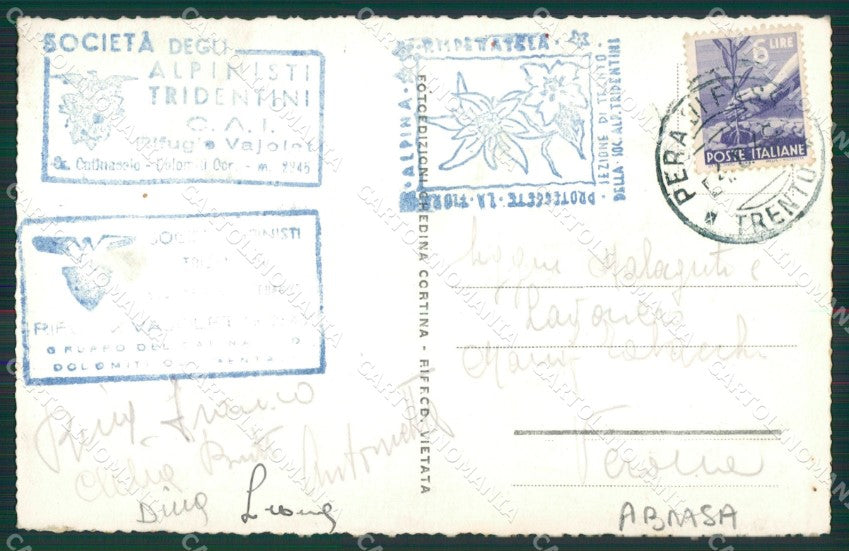 Trento Pozza di Fassa Cai Rifugio Vajolet ABRASA Foto cartolina KV3012 – retro