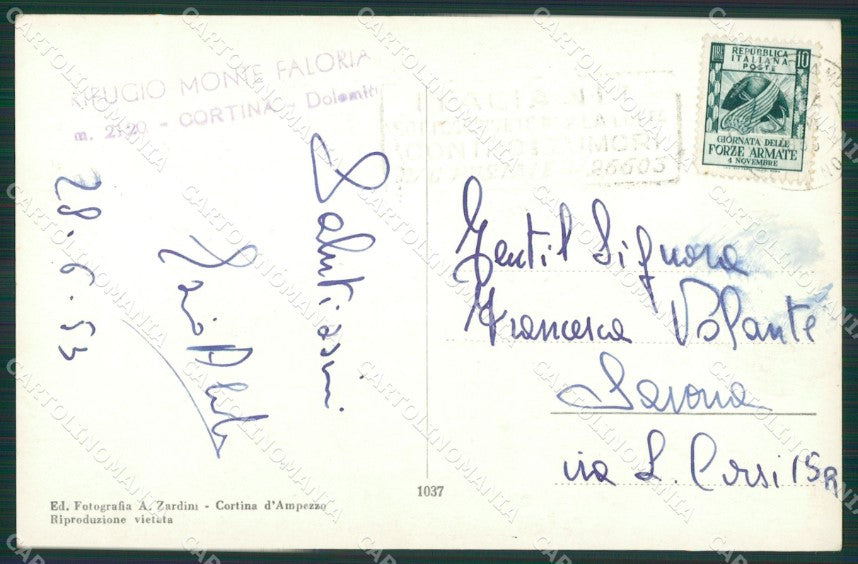 Belluno Cortina d'Ampezzo Funivia Faloria Foto cartolina KV3050 – retro