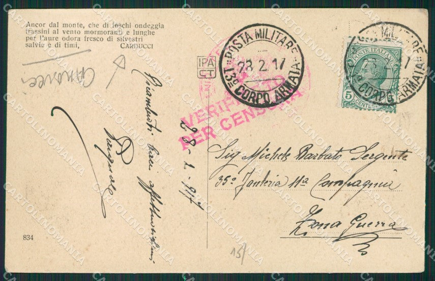 Perugia Clitunno Carducci cartolina KV3249 – retro