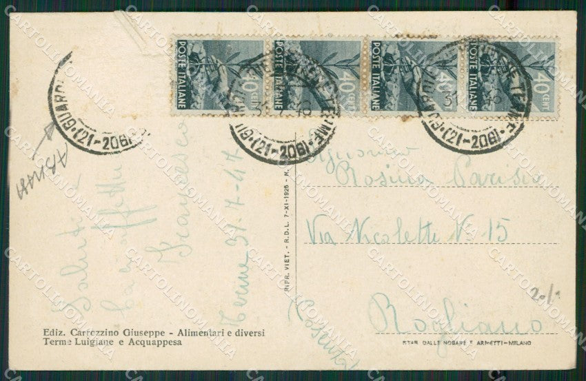 Cosenza Acquappesa Terme Luigiane ABRASA cartolina KV3699 – retro
