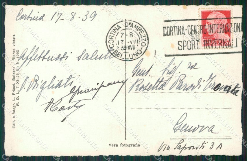 Belluno Cortina d'Ampezzo Foto cartolina KV3856 – retro