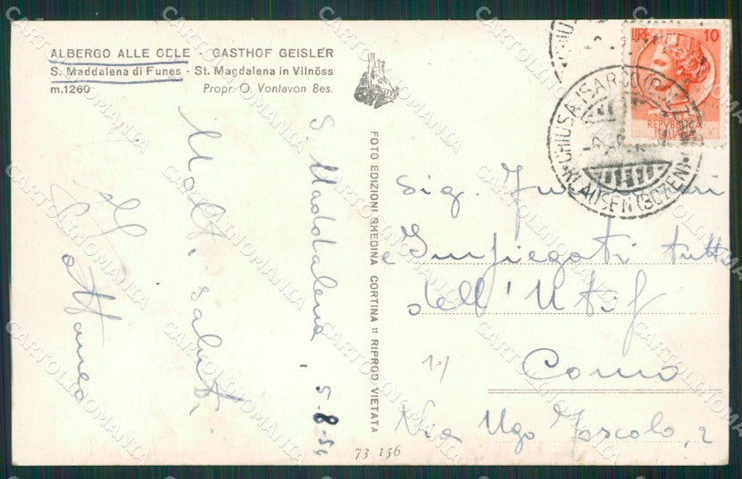 Bolzano Funes Santa Maddalena di Foto cartolina KV3950 – retro