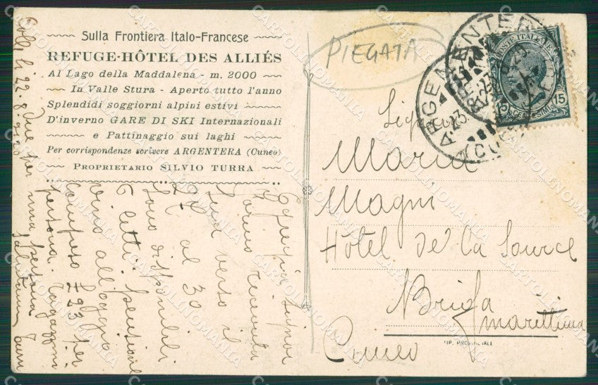 Cuneo Acceglio Rifugio Umberto Principe di Piemonte PIEGATA cartolina KV4095 – retro