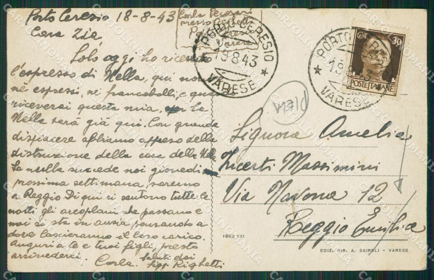 Varese Porto Ceresio Barca PIEGA cartolina KV4395 – retro