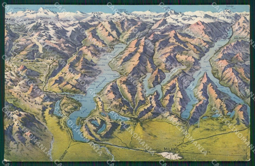 Verbania Stresa Mappa Lago Maggiore Lugano Como cartolina KV4741 – fronte