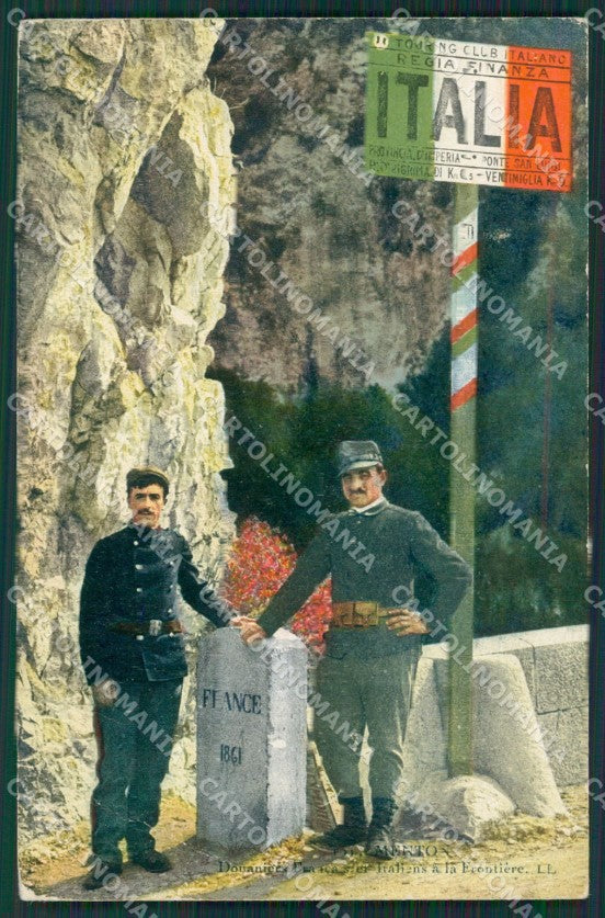 Francia Menton Mentone Frontiera PIEGHE cartolina KV4978 – fronte
