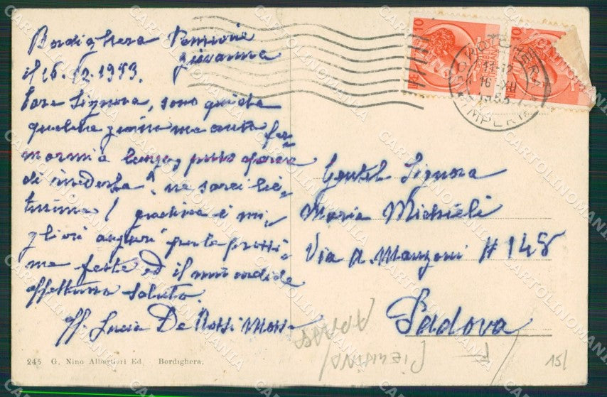 Imperia Bordighera ABRASA PIEGHINA cartolina KV5178 – retro